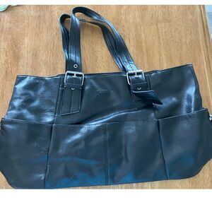 Kenneth Cole Reaction Black Tote Purse Bag Silver hardware faux leather pvc